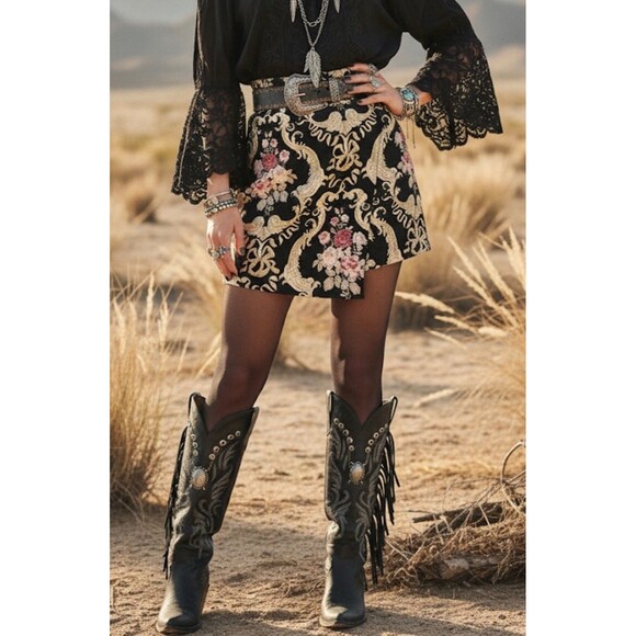 For Love And Lemons Black and Pink Mini Skirt - Picture 1 of 8